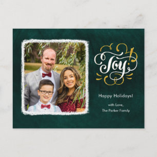 Elegant Gold Script JOY Green-kerstfoto Feestdagenkaart