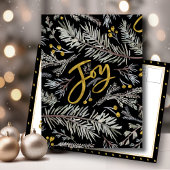 Elegant Gold Script JOY Pine Bough Berry Kerstmis Feestdagenkaart