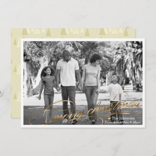 Élégant Gold Script Joyeux Carte photo de Noël (Devant / Derrière)