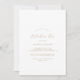 Elegant Gold Script Kitchen Tea Kaart