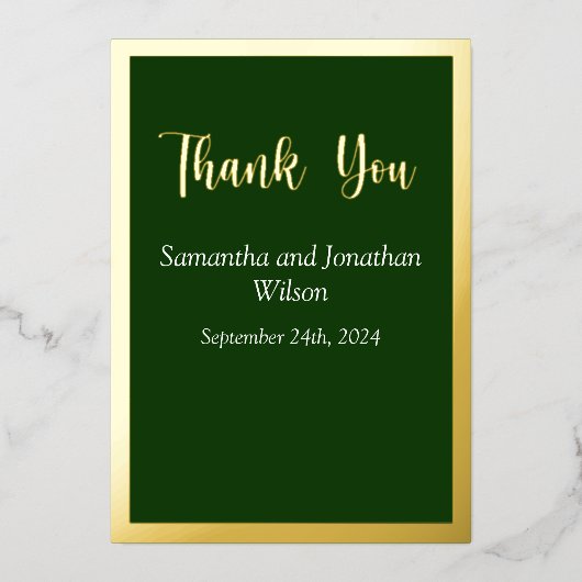 Elegant Gold Script-Lijst op Green Hartelijk dank Folie Uitnodiging (Voorkant)