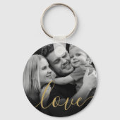 Elegant Gold Script Love Black and White Photo Sleutelhanger (Achterkant)