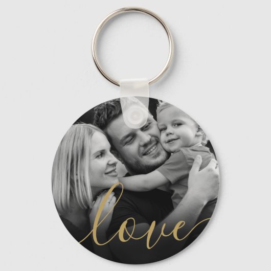 Elegant Gold Script Love Black and White Photo Sleutelhanger (Achterkant)