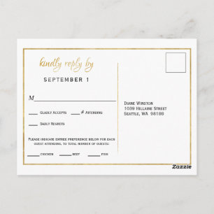 Elegant Gold Script Meal Choice Reception RSVP Briefkaart