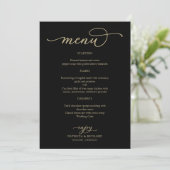 Élégant Gold Script Menu Mariage noir (Debout devant)