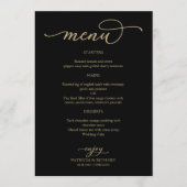 Élégant Gold Script Menu Mariage noir (Devant)