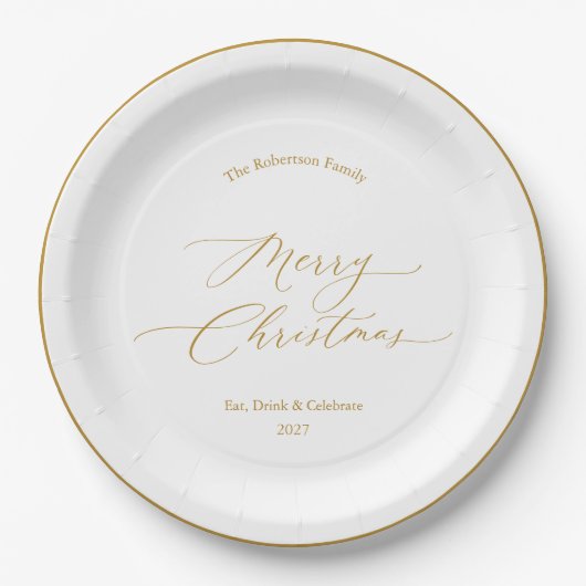 Elegant Gold Script “Merry Christmas” Papieren Bordje (Voorkant)