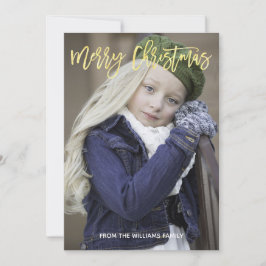 Elegant Gold Script Merry kerst Aangepaste foto Feestdagenkaart