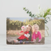Elegant Gold Script Merry-kerstfoto Feestdagenkaart (Staand voorkant)