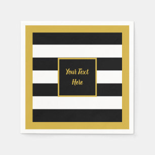 Elegant Gold Script met zwarte en witte strepen Servet