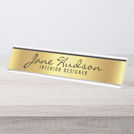 Élégant Gold Script Modern Desk Nom Plaque (Devant)