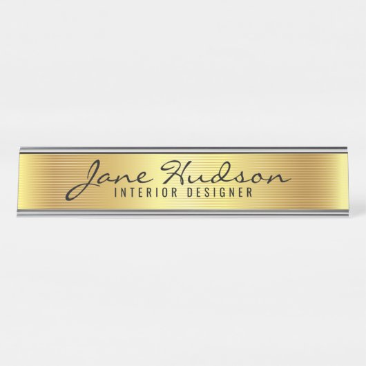 Élégant Gold Script Modern Desk Nom Plaque (Devant)
