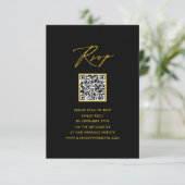 Élégant Gold Script moderne Black QR Wedding RSVP (Debout devant)