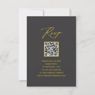Elégant Gold Script moderne gris QR Wedding RSVP