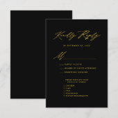 Élégant Gold Script moderne Noir Mariage RSVP (Devant / Derrière)