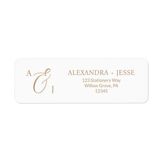 Elegant Gold Script Monogram Etiket (Voorkant)