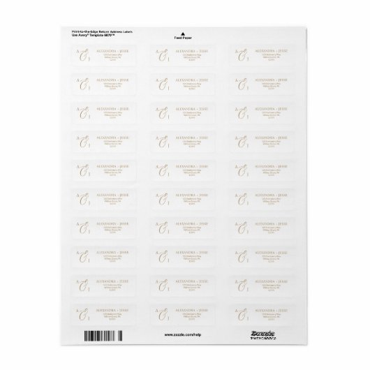 Elegant Gold Script Monogram Etiket (Full Sheet)