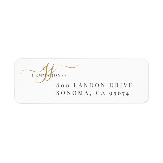 Elegant Gold Script Monogram Initialen minimalisti Etiket (Voorkant)