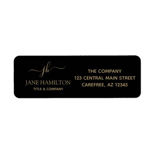 Elegant Gold Script Monogram Return Address Etiket (Voorkant)