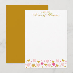 Elegant Gold Script Naam   Waterverf Hearts Notitiekaartje