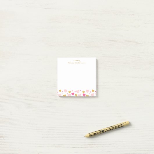Elegant Gold Script Naam | Waterverf Hearts Post-it® Notes (Op bureau)