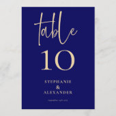 Elegant Gold Script Navy Names Date Table Number Kaart (Voorkant)