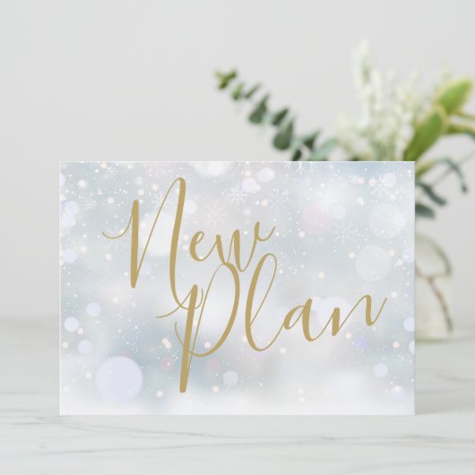 Elegant Gold Script New Plan Winter Event Save The Date (Staand voorkant)