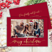 Elegant Gold Script One Photo Red Christmas Feestdagenkaart