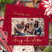 Elegant Gold Script One Photo Red Christmas Feestdagenkaart