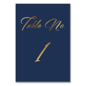 Elegant Gold Script op Navy Table Number 1 Kaart (Achterkant)