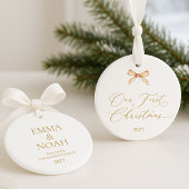 Elegant Gold Script “Our First Christmas”