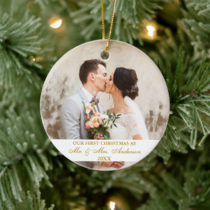 Elegant Gold Script Our First Kerst2 Photo Keramisch Ornament