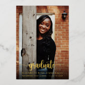 Elegant Gold Script Photo Afstuderen Folie Uitnodiging (Voorkant)