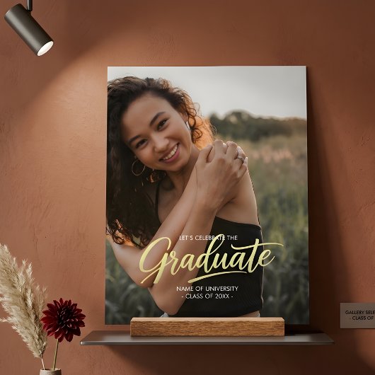 Elegant Gold Script Photo Graduation