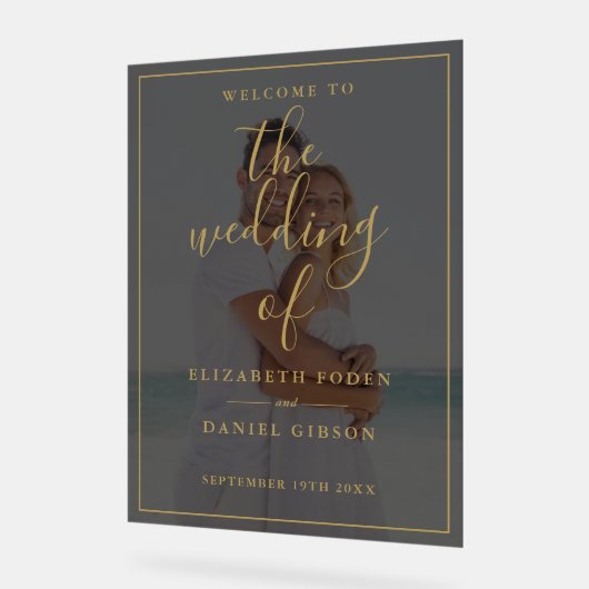 Elegant Gold Script Photo Mariage Bienvenue (Angle)