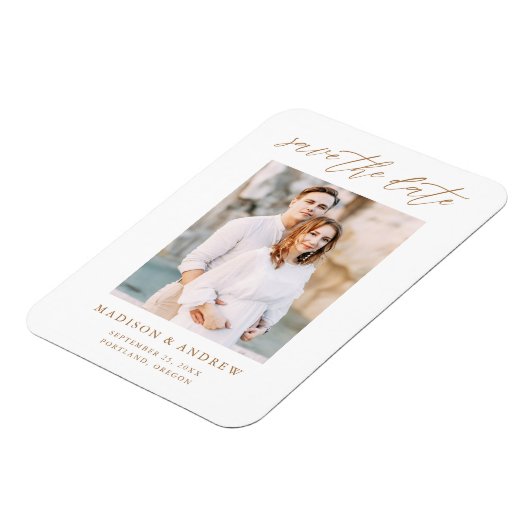 Elegant Gold Script Photo Save the Date Magneet (Linkerzijde)
