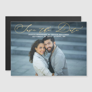 Elegant Gold Script Photo Save the Date Magnet Magnetische Uitnodiging