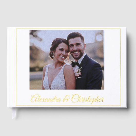 Elegant Gold Script Photo Wedding Guestbook (Recto)