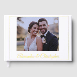 Elegant Gold Script Photo Wedding Guestbook Gastenboek