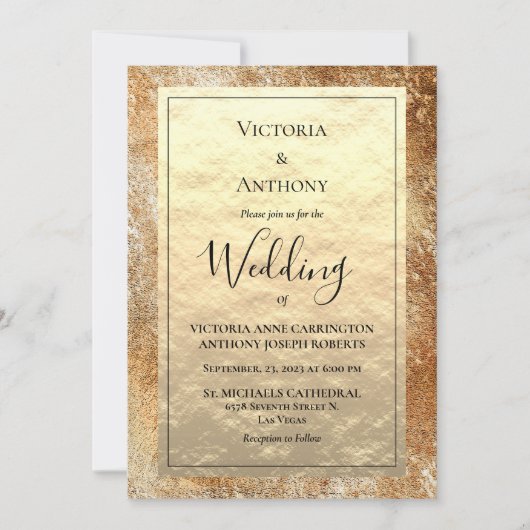 Elegant Gold Script  Rustic Wedding Invitat Kaart (Voorkant)