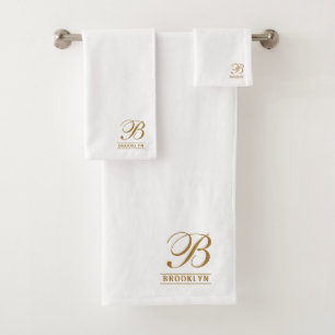 Elegant Gold Script Serif Monogram Wit Bad Handdoek