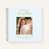 Elegant Gold Script Sky Blue Wedding Guestbook Notitieboek (Voorkant)