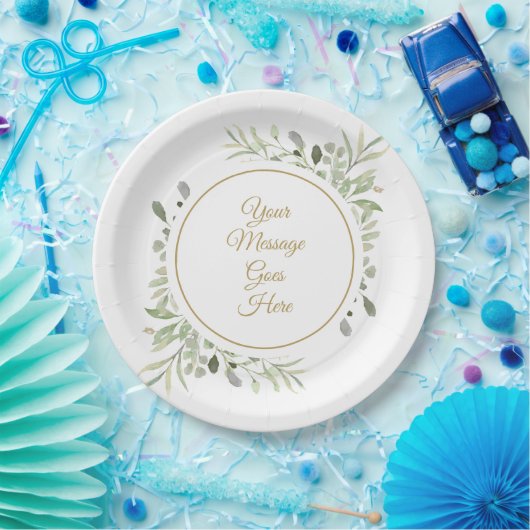 Elegant Gold Script Soft Waterverf Greenery Papieren Bordje (Feest)