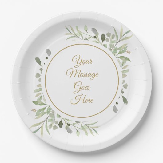 Elegant Gold Script Soft Waterverf Greenery Papieren Bordje (Voorkant)