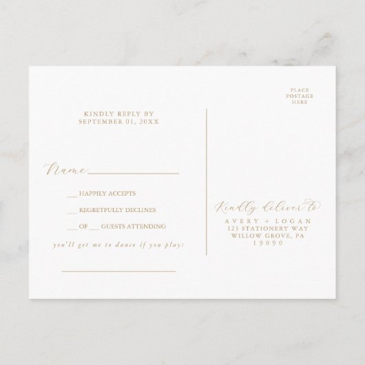 Elegant Gold Script Song Demande de carte postale  (Dos)