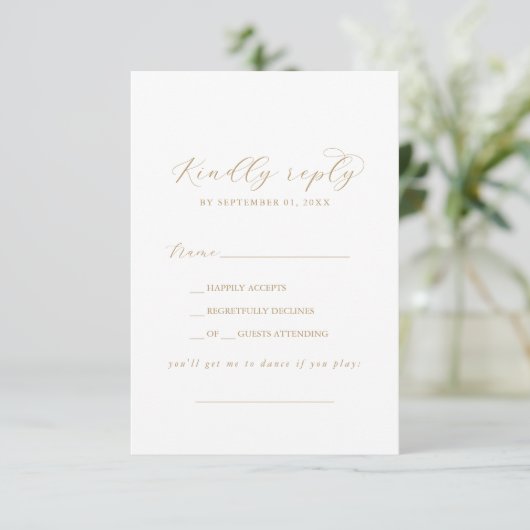 Elegant Gold Script Song Request RSVP Card (Staand voorkant)