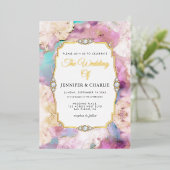 Elegant Gold Script Waterverf Marble Modern Real Folie Uitnodiging (Staand Voorkant)