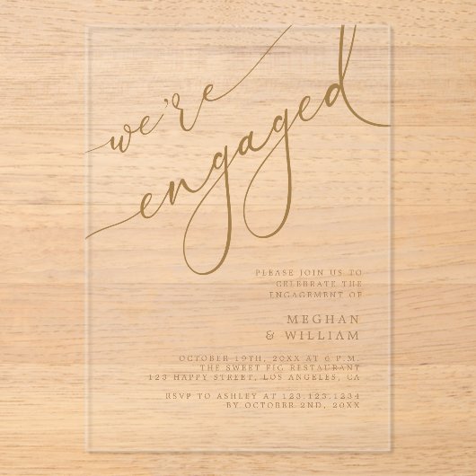 Elegant Gold Script We zijn een partij bij de serv Acryl Uitnodigingen (Voorkant)