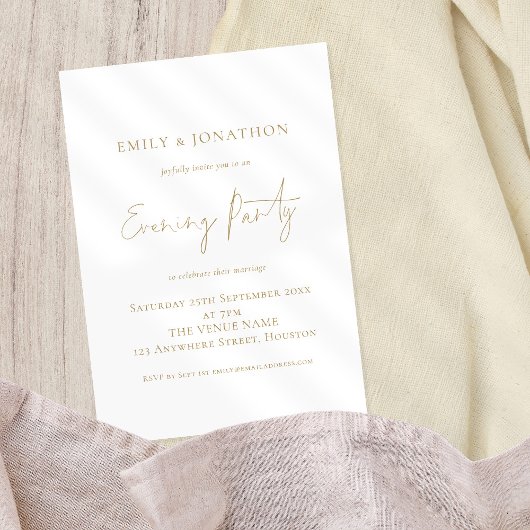 Elegant Gold Script Wedding Evening Party Kaart