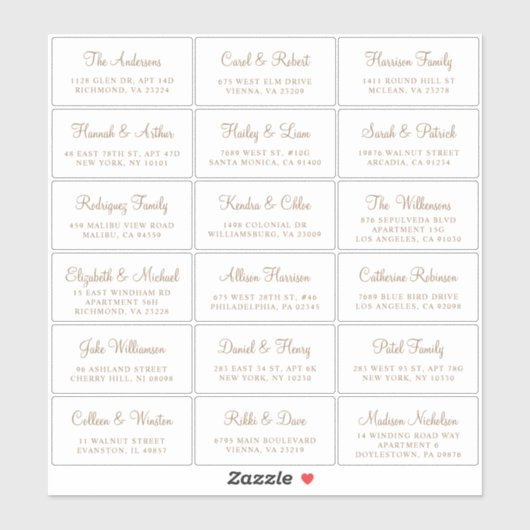 Elegant Gold Script Wedding Guest Address Sticker (Vel)